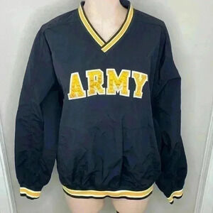 Vintage US ARMY Windbreaker Adult Large Black Nylon Pullover Military Uniform M